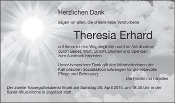 Anzeige von Theresia Erhard von Schwäbische Zeitung