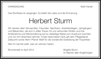 Anzeige von Herbert Sturm von Schwäbische Zeitung