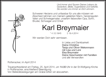Anzeige von Karl Breymaier von Schwäbische Zeitung