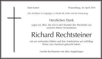 Anzeige von Richard Rechtsteiner von Schwäbische Zeitung