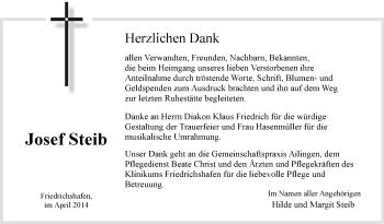 Anzeige von Josef Steib von Schwäbische Zeitung