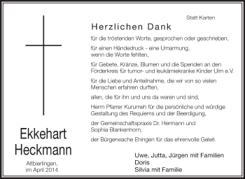Anzeige von Ekkehart Heckmann von Schwäbische Zeitung