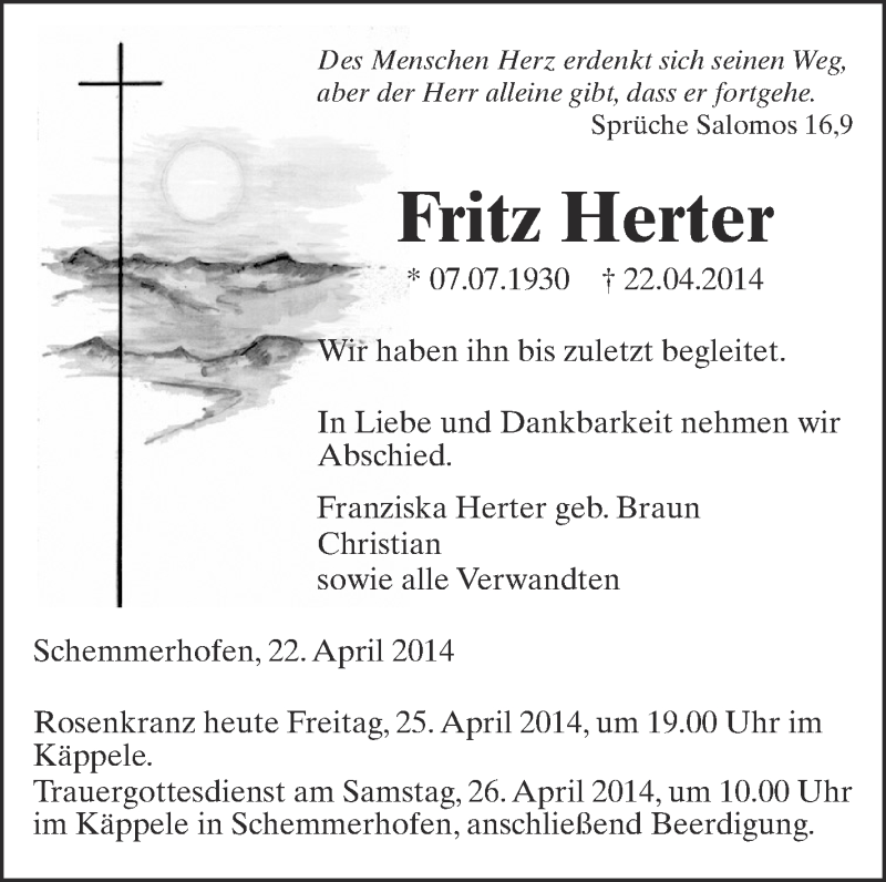 Traueranzeigen Von Fritz Herter Schwaebische De Trauerportal