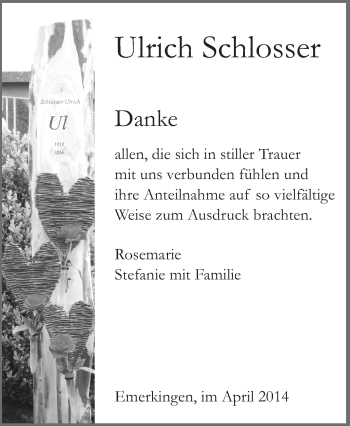 Anzeige von Ulrich Schlosser von Schwäbische Zeitung