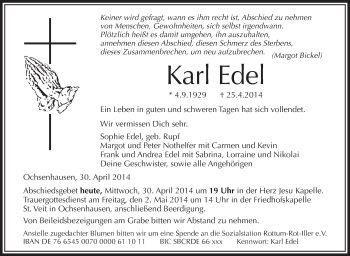 Anzeige von Karl Edel von Schwäbische Zeitung