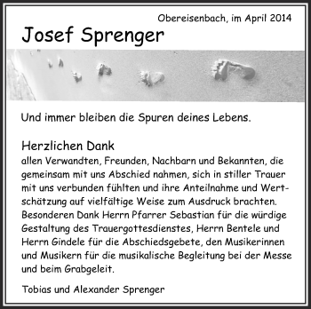 Anzeige von Josef Sprenger von Schwäbische Zeitung