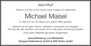 Anzeige von Michael Maisel von Schwäbische Zeitung
