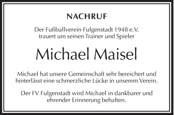 Anzeige von Michael Maise von Schwäbische Zeitung