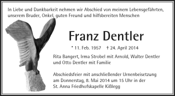 Anzeige von Franz Dentler von Schwäbische Zeitung