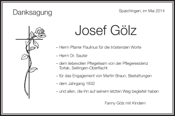Anzeige von Josef Gölz von Schwäbische Zeitung