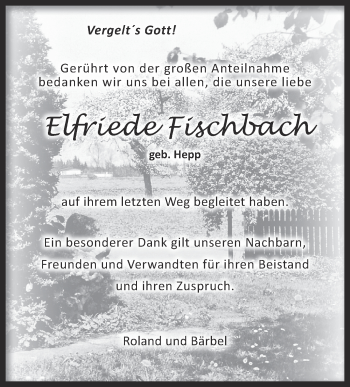Anzeige von Elfriede Fischbach von Schwäbische Zeitung