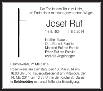 Anzeige von Josef Ruf von Schwäbische Zeitung
