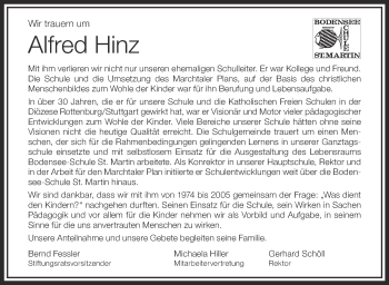 Anzeige von Alfred Hinz von Schwäbische Zeitung
