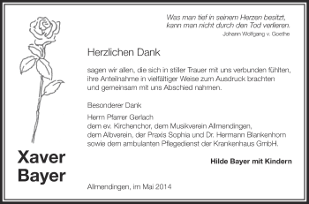 Anzeige von Xaver Bayer von Schwäbische Zeitung