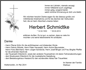 Anzeige von Herbert Schmidtke von Schwäbische Zeitung
