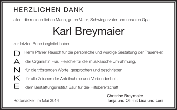 Anzeige von Karl Breymaier von Schwäbische Zeitung