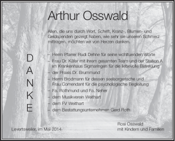 Anzeige von Arthur Osswald von Schwäbische Zeitung