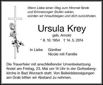 Anzeige von Ursula Krey von Schwäbische Zeitung
