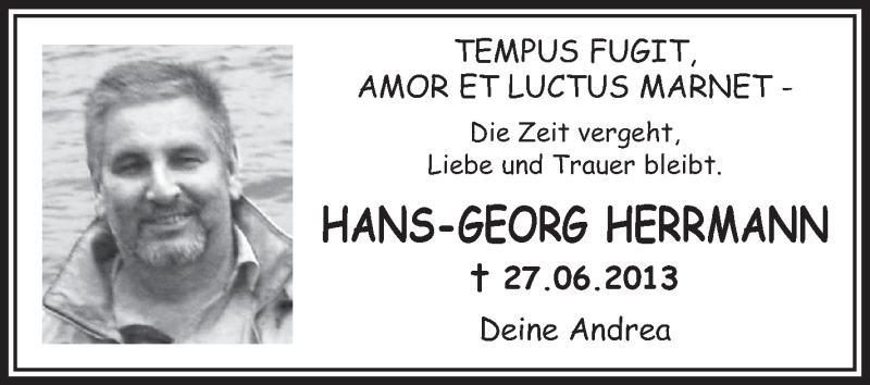  Traueranzeige für Hans-Georg , 'HANSI' Herrmann vom 27.06.2014 aus Schwäbische Zeitung