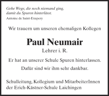 Anzeige von Paul Neumair von Schwäbische Zeitung