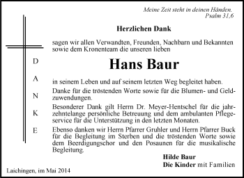 Anzeige von Hans Baur von Schwäbische Zeitung
