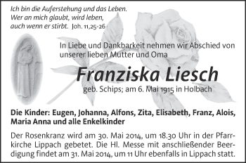 Anzeige von Franziska Liesch von Schwäbische Zeitung