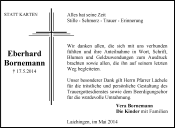 Anzeige von Eberhard Bornemann von Schwäbische Zeitung