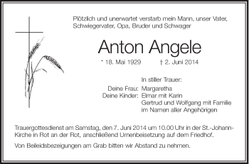 Anzeige von Anton Angele von Schwäbische Zeitung