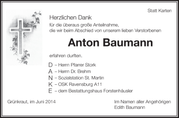 Anzeige von Anton Baumann von Schwäbische Zeitung