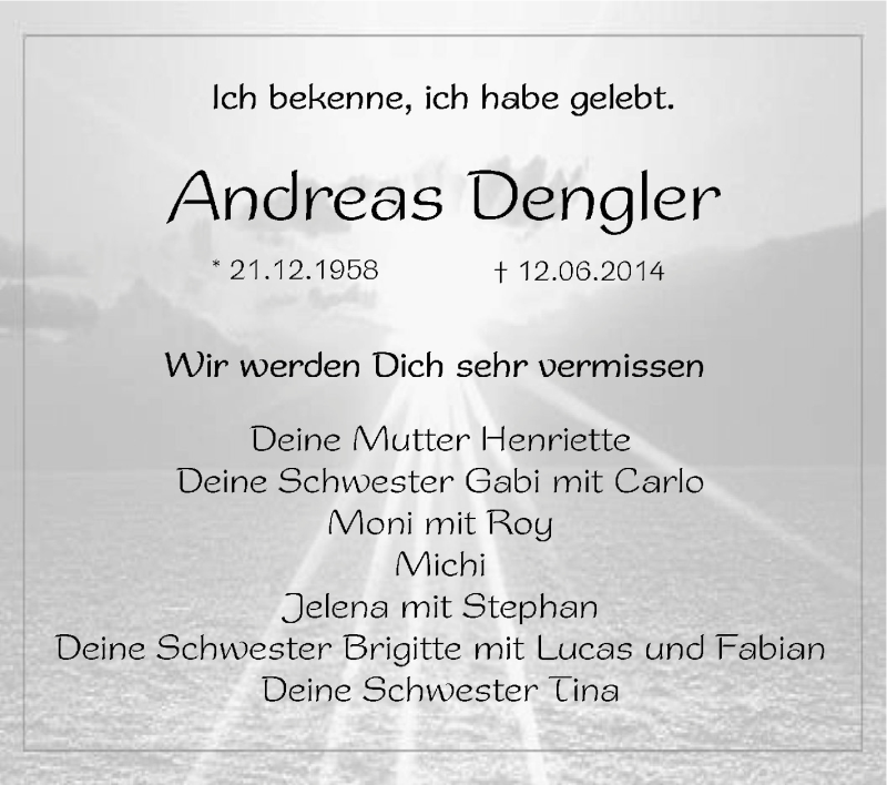  Traueranzeige für Andreas Dengler vom 17.06.2014 aus Schwäbische Zeitung