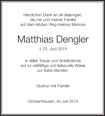 Anzeige von Matthias Dengler von Schwäbische Zeitung