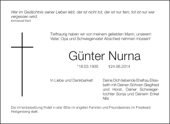 Anzeige von Günter Nurna von Schwäbische Zeitung