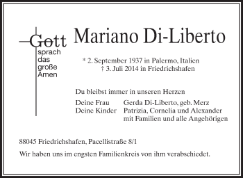 Anzeige von Mariano Di-Liberto von Schwäbische Zeitung