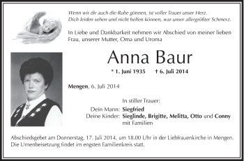 Anzeige von Anna Baur von Schwäbische Zeitung