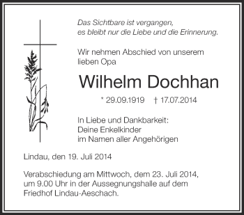 Anzeige von Wilhelm Dochhan von Schwäbische Zeitung