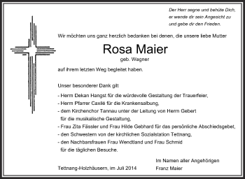 Anzeige von Rosa Maier von Schwäbische Zeitung