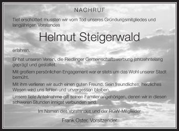 Anzeige von Helmut Steigerwald von Schwäbische Zeitung