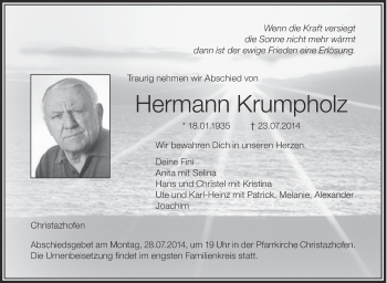 Anzeige von Hermann Krumpholz von Schwäbische Zeitung
