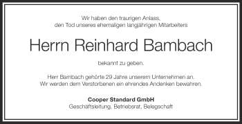 Anzeige von Reinhard Bambach von Schwäbische Zeitung