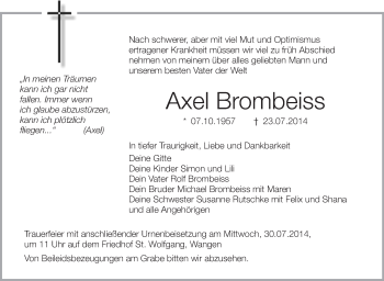 Anzeige von Axel Brombeiss von Schwäbische Zeitung