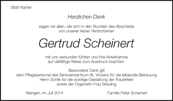 Anzeige von Gertrud Scheinert von Schwäbische Zeitung