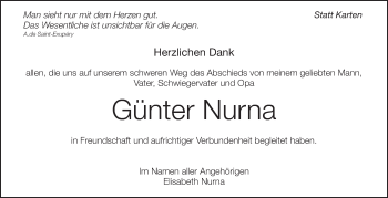 Anzeige von Günter Nurna von Schwäbische Zeitung