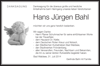 Anzeige von Hans Jürgen Bahl von Schwäbische Zeitung