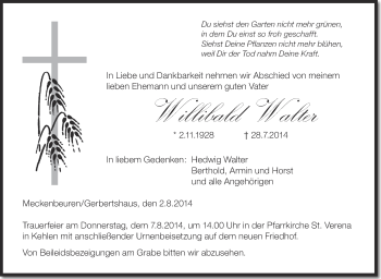 Anzeige von Willibald Walter von Schwäbische Zeitung