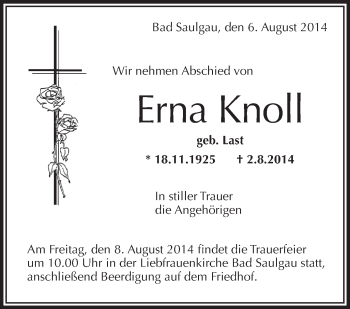 Anzeige von Erna Knol von Schwäbische Zeitung