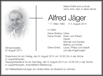 Anzeige von Alfred Jäger von Schwäbische Zeitung