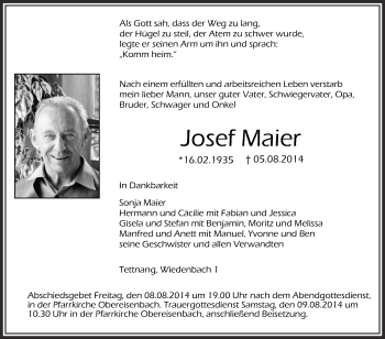 Anzeige von Josef Maier von Schwäbische Zeitung