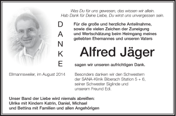 Anzeige von Alfred Jäger von Schwäbische Zeitung