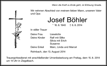 Anzeige von Josef Böhler von Schwäbische Zeitung