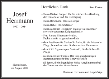 Anzeige von Josef Herrmann von Schwäbische Zeitung